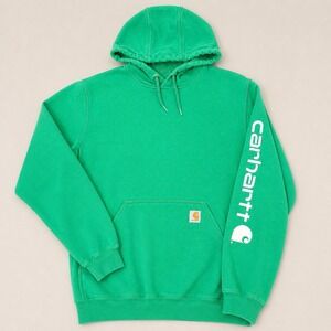 Carhartt Mens Green Hoodie Sweatshirt (MED) Workwear Logo Rugged Hood Pocket